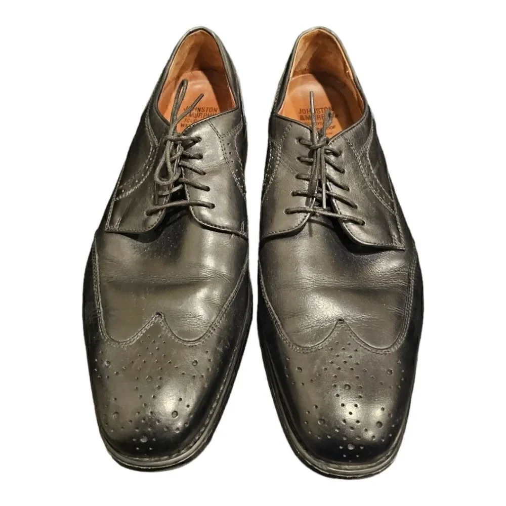 JOHNSTON & MURPHY‎ Black Leather Wingtip Shoes -  Size 11 1/2